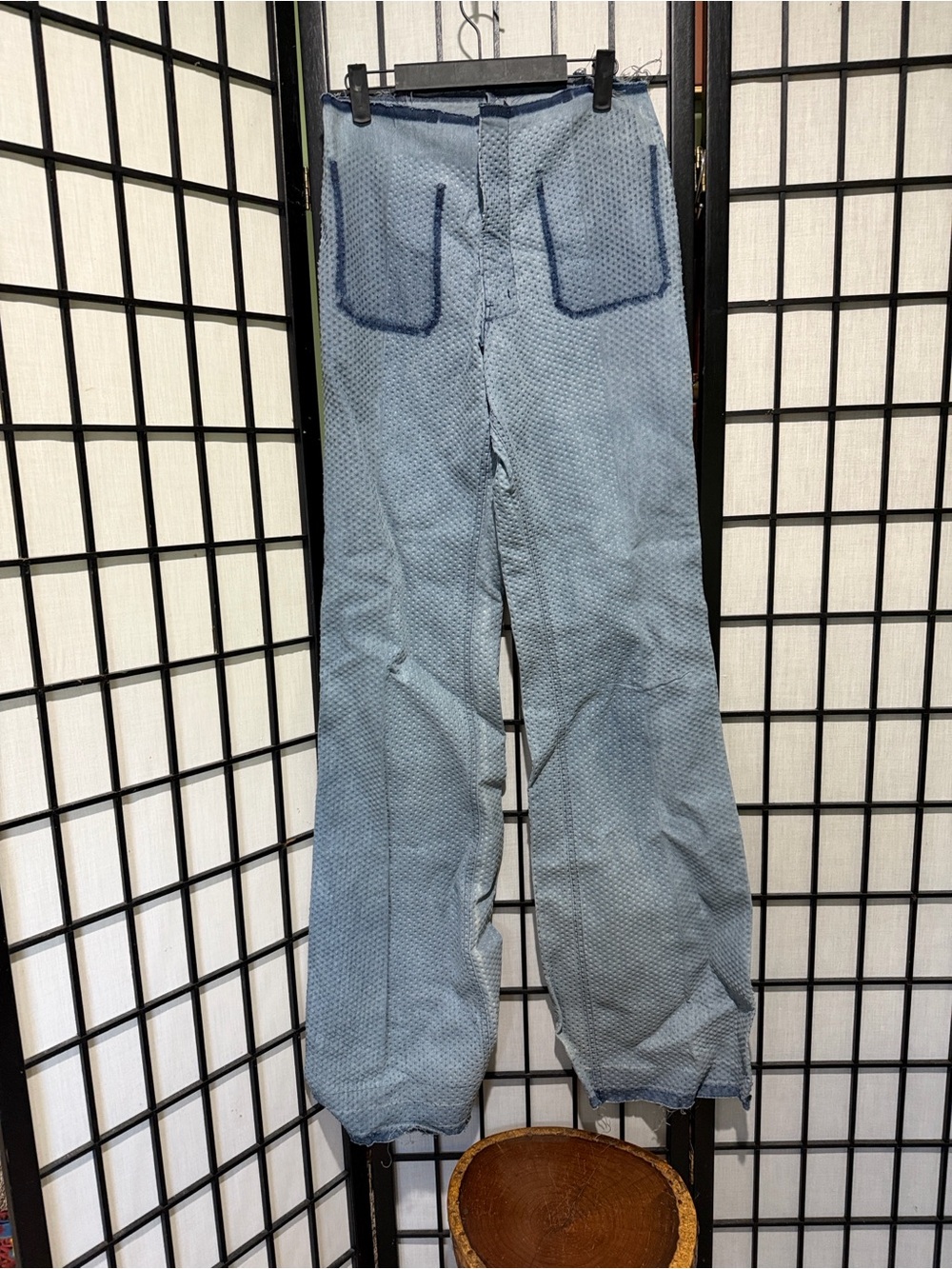 AREA Light Blue Corduroy Wide-Leg distressed Jean Designer